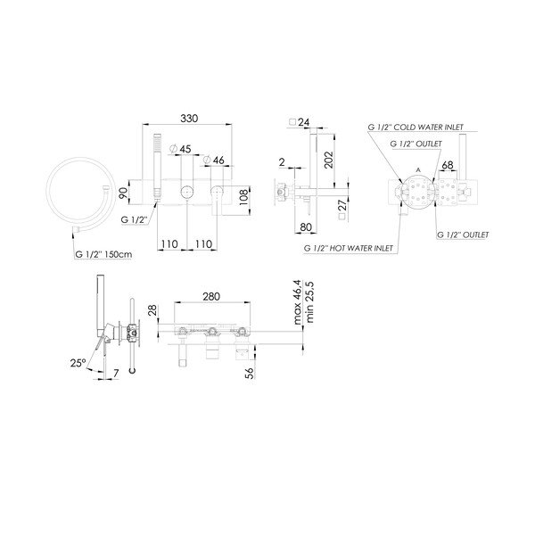 Vgrajena armatura za tuš v sijajno srebrni barvi (3 izhodi) Pax – Sapho-image-1
