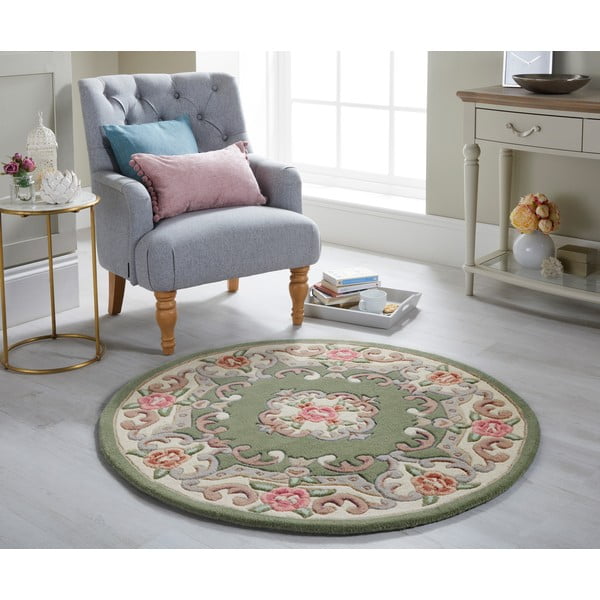 Zelena volnena preproga Flair Rugs Aubusson, ⌀ 120 cm-image-1