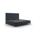 Temno modra oblazinjena zakonska postelja s prostorom za shranjevanje z letvenim dnom 180x200 cm Casey – Mazzini Beds