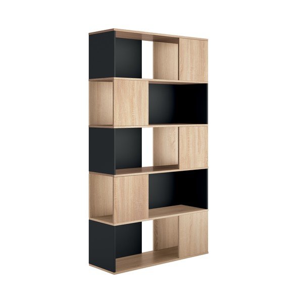 Črna knjižna omara v hrastovem dekorju 98x180 cm Rossio - TemaHome -image-2