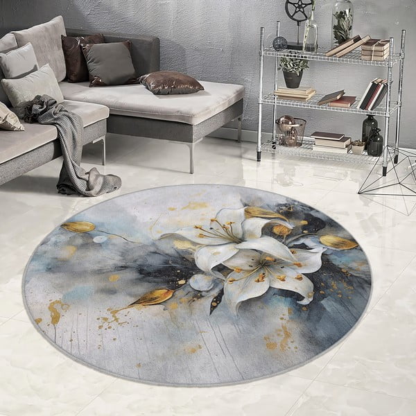 Modra/siva pralna okrogla preproga ø 120 cm Golden Lilly – Mila Home-image-1
