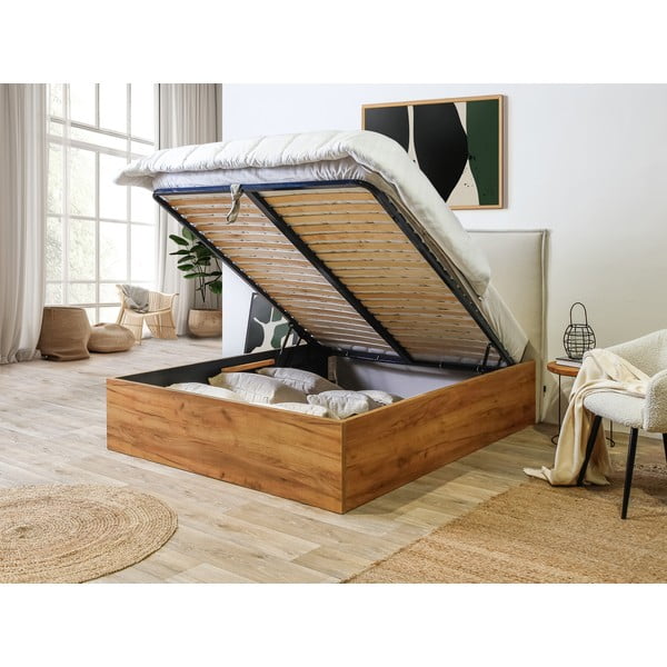 Bež/naravna zakonska postelja s prostorom za shranjevanje in letvenim dnom 160x200 cm Cara – Bobochic Paris-image-4