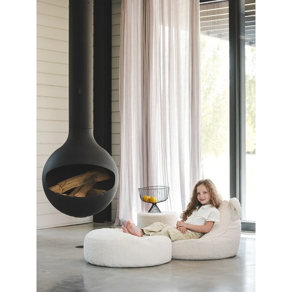 Kremno bela otroška vreča za sedenje iz tkanine bouclé Round – Wigiwama-image-3