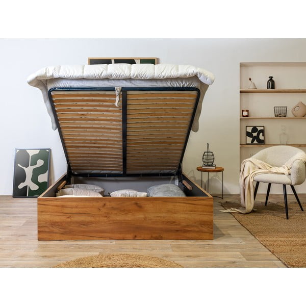 Bež/naravna zakonska postelja s prostorom za shranjevanje in letvenim dnom 160x200 cm Cara – Bobochic Paris-image-3