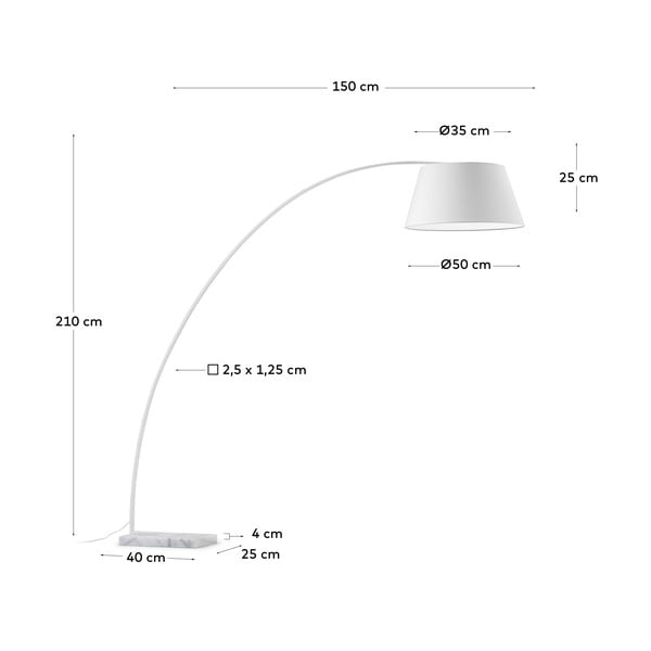 Bela stoječa svetilka s tekstilnim senčilom (višina 210 cm) Juhe – Kave Home-image-4