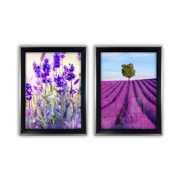 Komplet 2 steklenih slik Vavien Artwork Lavender, 35 x 45 cm