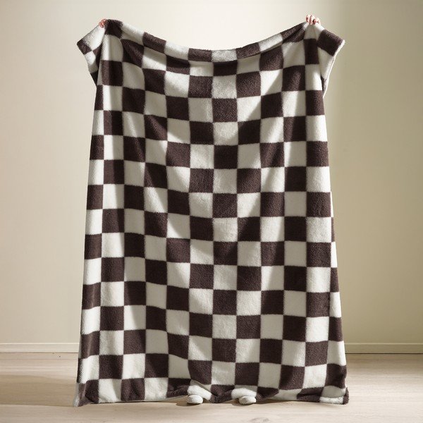 Bela/temno rjava odeja 130x170 cm Cosy Soft Checkerboard – Catherine Lansfield-image-1