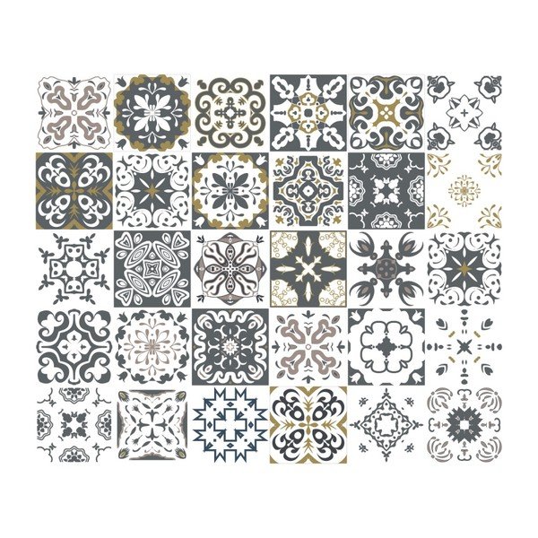 Komplet 30 stenskih nalepk Ambiance Wall Decal Cement Tiles Antalya, 20 x 20 cm-image-2