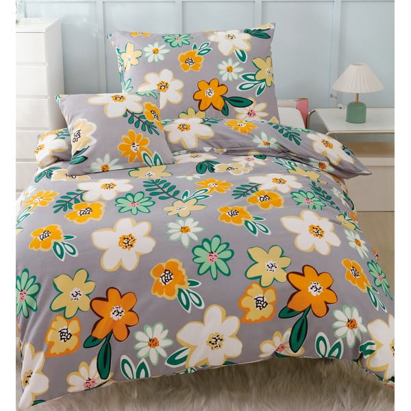 Oranžna/siva 3-delna posteljnina iz mikrosatena 140x200 cm Grace – My House-image-1