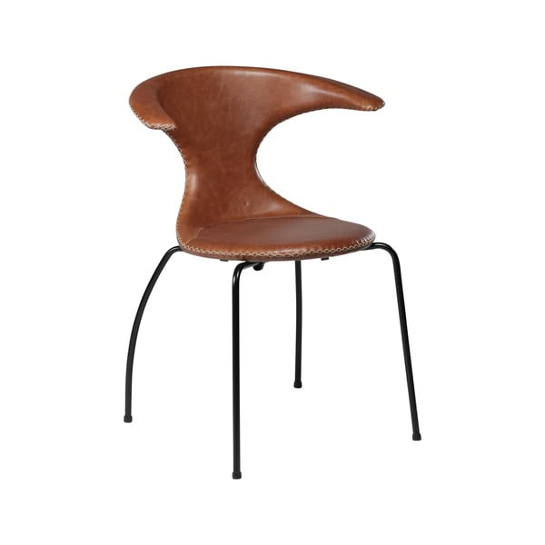 Jedilni stol iz rjavega usnja s črnimi kovinskimi nogami DAN-FORM Denmark Flair