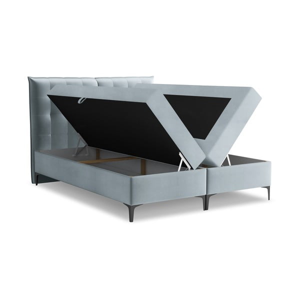 Svetlo modra boxspring postelja s prostorom za shranjevanje 140x200 cm Mikana – Makamii-image-1