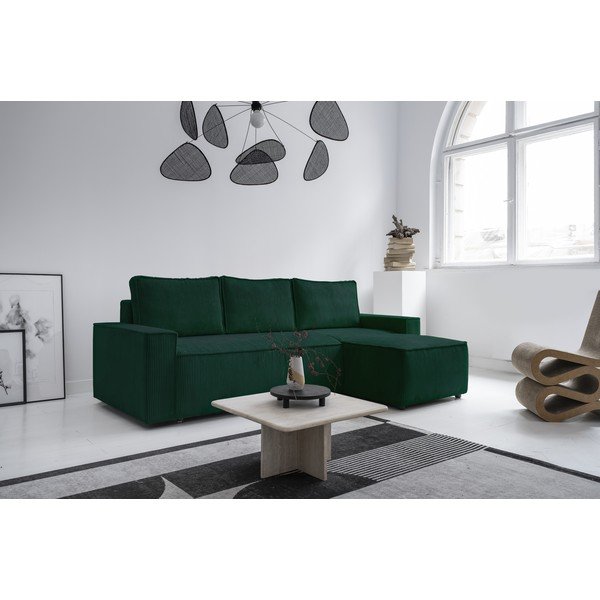 Temno zelena raztegljiva kotna sedežna garnitura iz rebrastega žameta (s kotom po izbiri) Brave Dave – Miuform-image-3