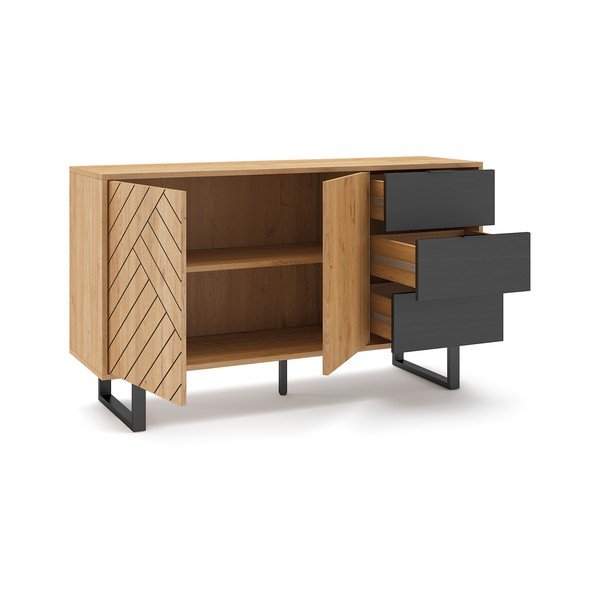 Antracitno siva/naravna nizka komoda v hrastovem dekorju 140x80 cm Madona – Marckeric-image-4