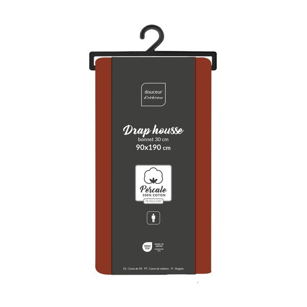 Opečnato oranžna napenjalna rjuha iz bombažnega perkala 90x190 cm Percaline – douceur d'intérieur-image-2