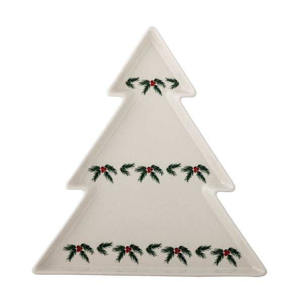 Kremno bel servirni lončen krožnik z božičnim motivom Berry – Bloomingville