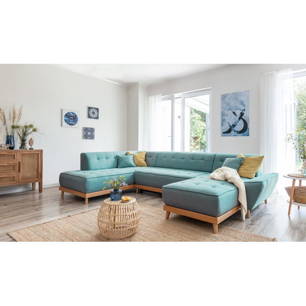 Turkizna raztegljiva kotna sedežna garnitura (levi kot/v obliki črke "U") Dazzling Daisy – Miuform-image-4