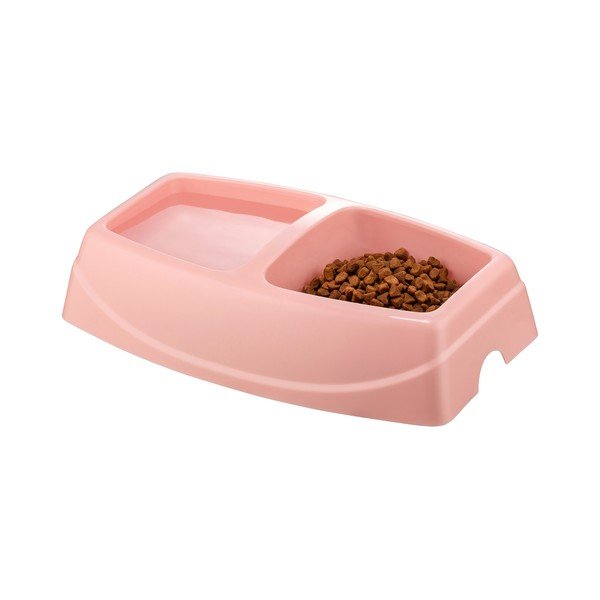 Roza dvojna posoda za pse Petpetite, 30,5 x 19,5 cm