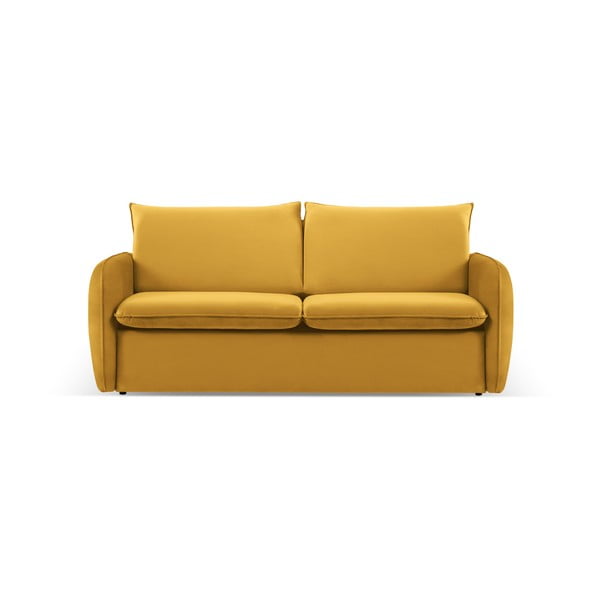 Gorčično rumena žametna raztegljiva sedežna garnitura 194 cm Vienna – Cosmopolitan Design