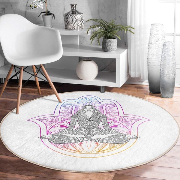 Bela pralna okrogla preproga primerna za robotski sesalnik ø 120 cm Comfort – Mila Home-image-1