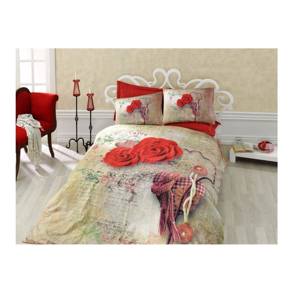 Bombažno posteljno perilo z rjuho za zakonsko posteljo Greda, 200 x 220 cm