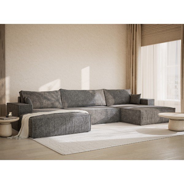 Siva raztegljiva/s prostorom za shranjevanje kotna sedežna garnitura iz šenilje (v obliki črke "U") Kyoto – Maison de Rêve-image-1