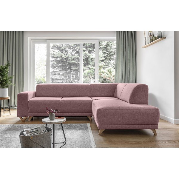 Rožnata raztegljiva/s prostorom za shranjevanje kotna sedežna garnitura (desni kot/v obliki črke L) Classy Sophie – Miuform-image-1