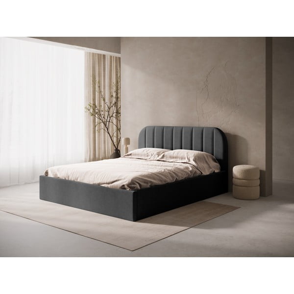 Antracitno siva oblazinjena zakonska postelja s prostorom za shranjevanje/brez vzglavja z letvenim dnom 180x200 cm Susan – Micadoni -image-1