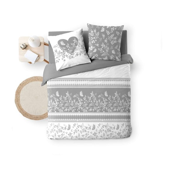 Belo-siva bombažna posteljnina za zakonsko posteljo 200x200 cm Annie – douceur d'intérieur-image-4