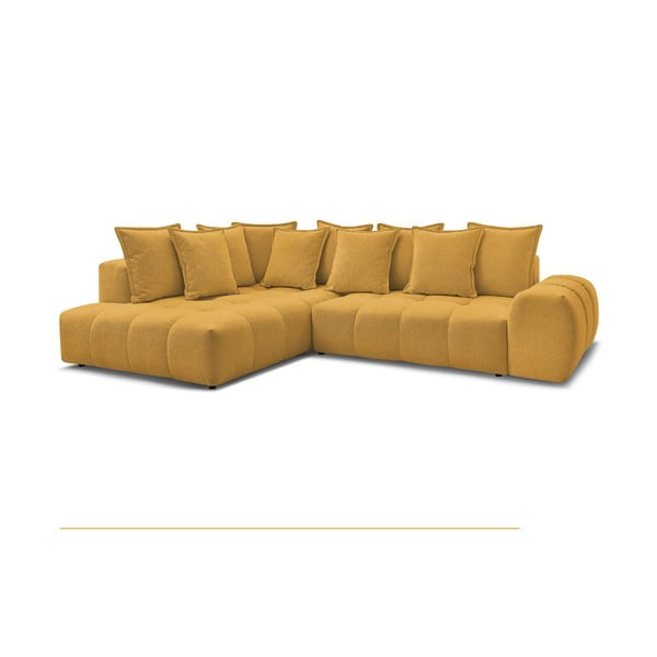 Gorčično rumena raztegljiva/s prostorom za shranjevanje kotna sedežna garnitura iz šenilje (levi kot/v obliki črke L) Everest – Bobochic Paris-image-3