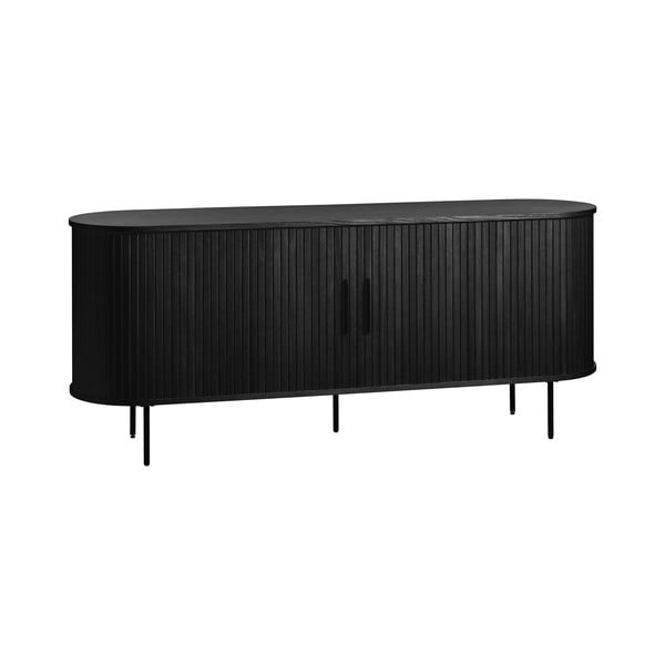 Črna nizka komoda v hrastovem dekorju z drsnimi vrati 76x180 cm Nola – Unique Furniture-image-2