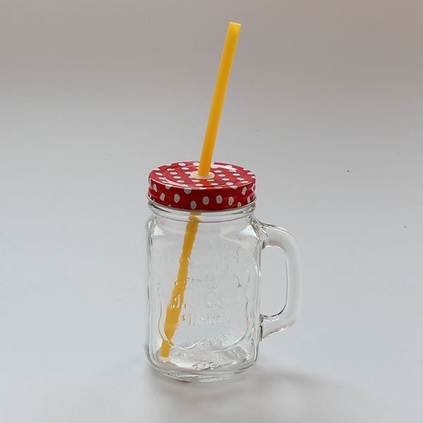 Kozarec z rdečim pokrovom in rumeno slamico Dakls, 450 ml