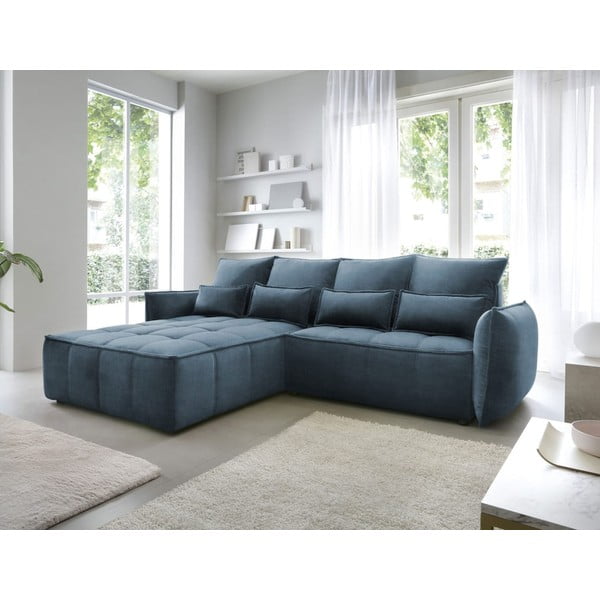Modra žametna raztegljiva/s prostorom za shranjevanje kotna sedežna garnitura (levi kot/z ležalnikom) Campo – ELTAP-image-1