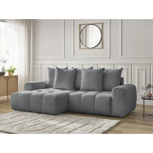 Siva raztegljiva kotna sedežna garnitura iz šenilje s prostorom za shranjevanje (levi kot/z ležalnikom) Roxelane – Bobochic Paris-image-4