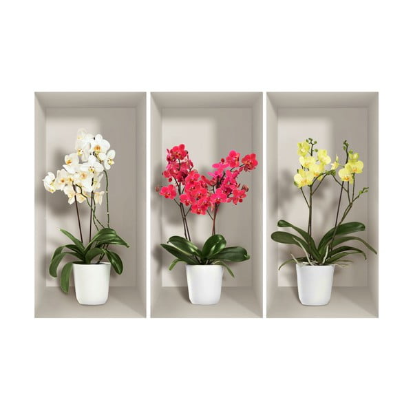 Komplet 3 3D stenskih nalepk Ambiance Orchids-image-2