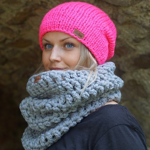 Ročno pletena kapa DOKE Pink Beanie-image-1