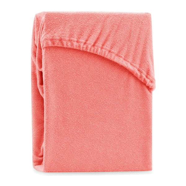 Koralno rožnata elastična rjuha za zakonsko posteljo AmeliaHome Ruby Siesta, 180/200 x 200 cm