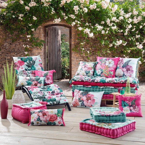 Zeleno-rožnata vrtna sedežna blazina za ležalnik 60x180 cm Anabella – douceur d'intérieur-image-2