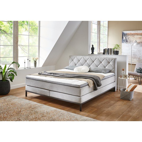 Svetlo siva boxspring postelja 180x200 cm Rockaway – Rojaplast-image-1