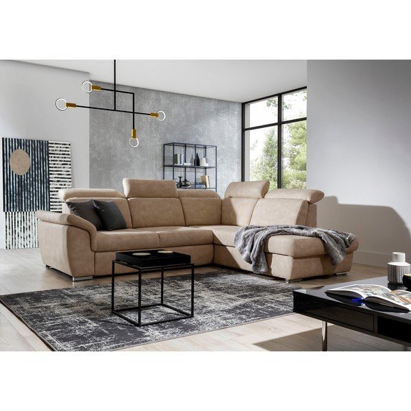 Bež žametna raztegljiva/s prostorom za shranjevanje kotna sedežna garnitura (desni kot/v obliki črke L) Loreto – ELTAP-image-2