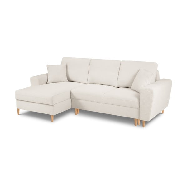 Bež raztegljiva kotna sedežna garnitura s prostorom za shranjevanje iz tkanine bouclé (levi kot/z ležalnikom) Kyoto – Cosmopolitan Design-image-1