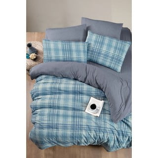 Modra posteljnina za zakonsko posteljo/podaljšana z rjuho/4-delna 200x220 cm Ekose – Mila Home