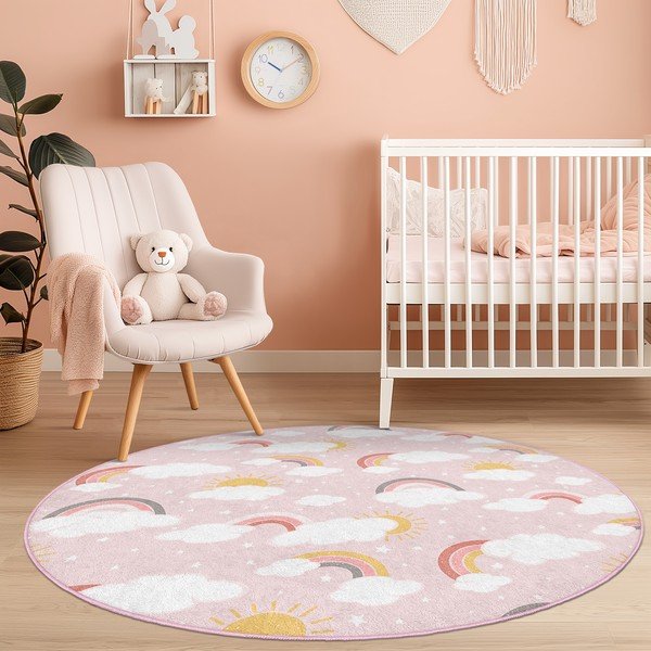 Rožnata pralna otroška preproga ø100 cm Rainbow World – Mila Home-image-3