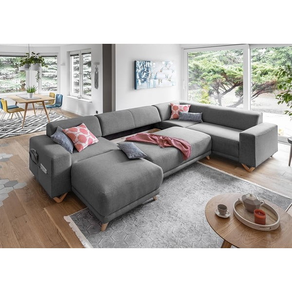 Siva raztegljiva/s prostorom za shranjevanje kotna sedežna garnitura (desni kot/v obliki črke "U") Classy Sophie – Miuform-image-4