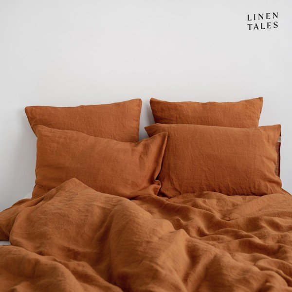 Opečnata podaljšana lanena posteljnina za zakonsko posteljo 200x220 cm – Linen Tales-image-1