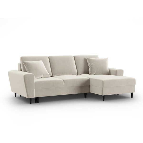 Bež žametna raztegljiva kotna sedežna garnitura s prostorom za shranjevanje (desni kot/z ležalnikom) Kyoto – Cosmopolitan Design-image-4