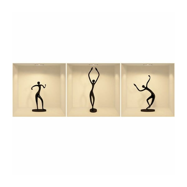 Komplet 3 nalepk s 3D učinkom Ambiance Dancing Figures-image-1