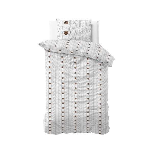 Bela flanelna posteljnina za enojno posteljo Sleeptime Knit Buttons, 140 x 220 cm