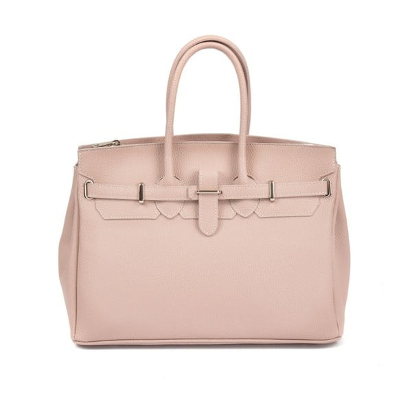 Usnjena torbica Carla Ferreri Enrica praškasto rožnate barve