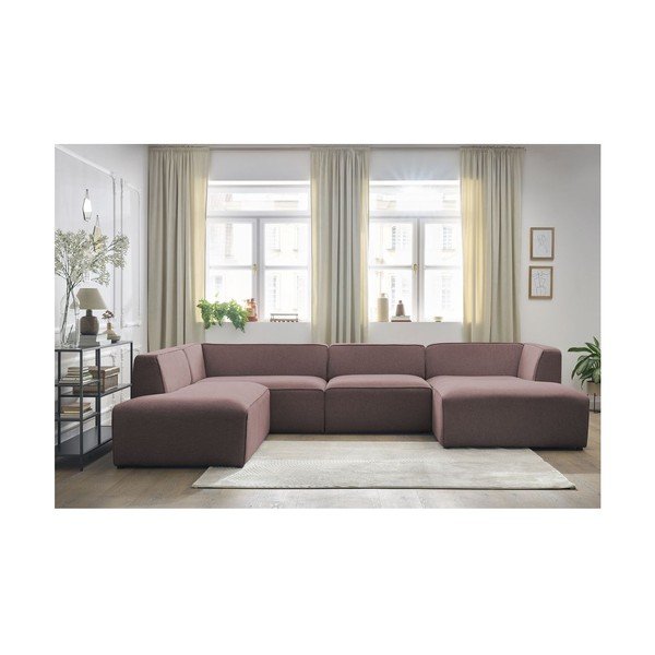 Rožnata kotna sedežna garnitura (levi kot/v obliki črke "U") Megeve – Bobochic Paris-image-1