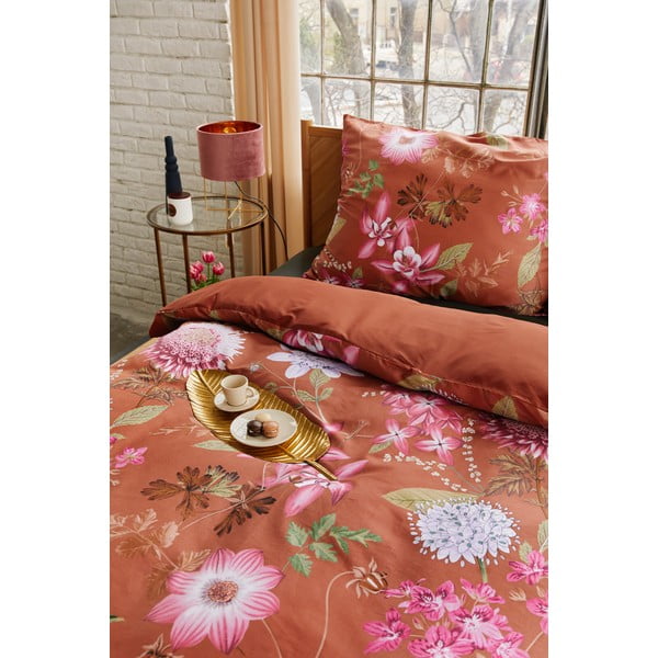 Terakota rjava posteljnina iz bombažnega satena Bonami Selection Blossom, 160 x 220 cm-image-4